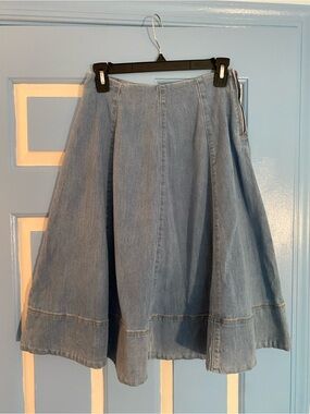 Denim A-Line Midi Skirt in Light Blue